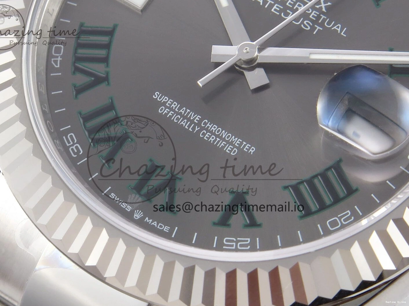 0509 GoodFit DateJust 41 126334 EWEF Best Edition Gray Dial Green Roman on Oyster Bracelet A 1054